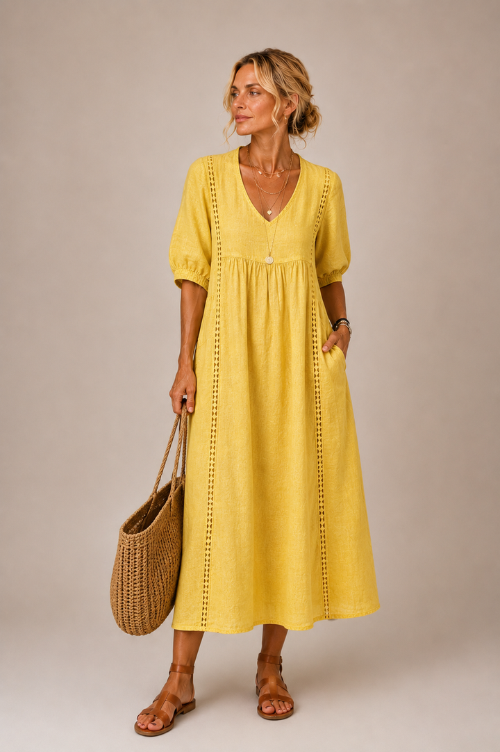 Steffi - Linen Blend Summer Midi Dress