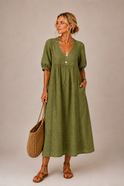 Steffi - Linen Blend Summer Midi Dress