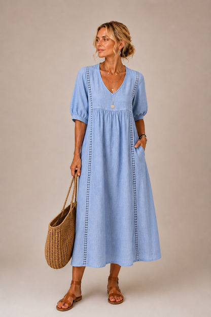 Steffi - Linen Blend Summer Midi Dress