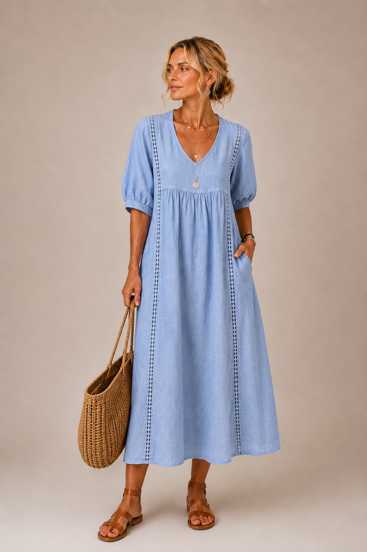 Steffi - Linen Blend Summer Midi Dress