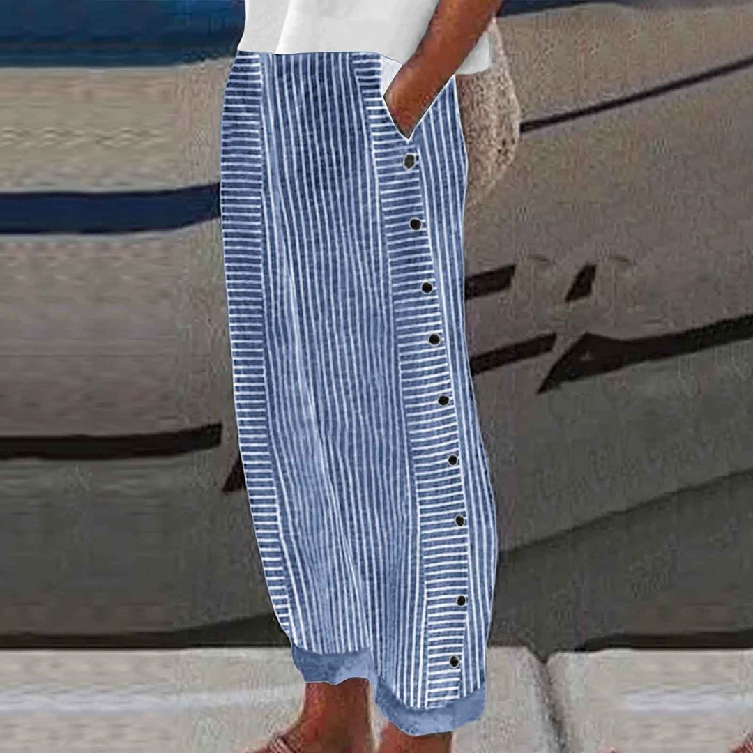 Vienna – Striped Button-Accent Pants