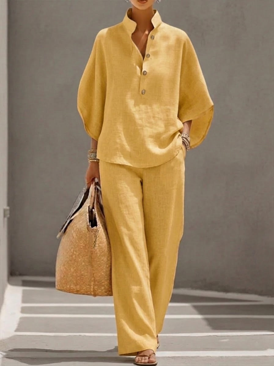 Mariel | Batwing sleeve set with wide-leg trousers