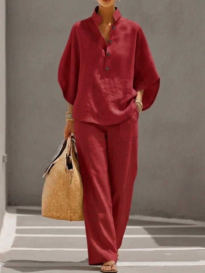 Mariel | Batwing sleeve set with wide-leg trousers