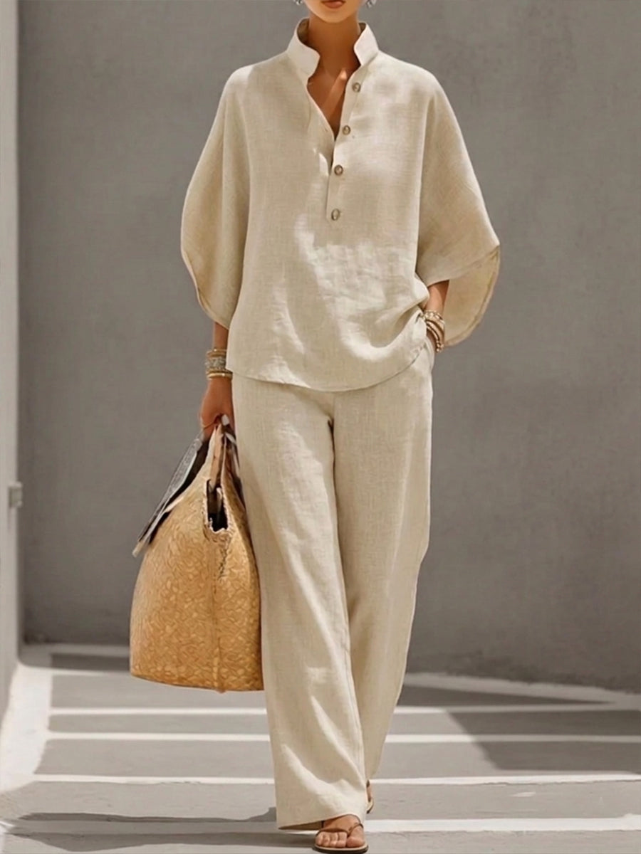 Mariel | Batwing sleeve set with wide-leg trousers