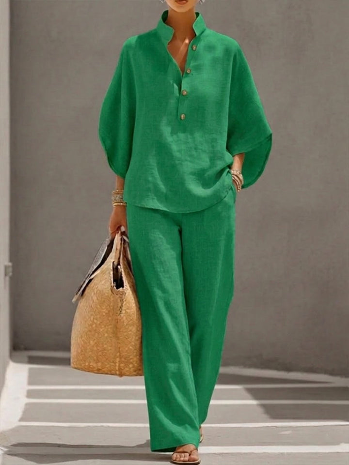 Mariel | Batwing sleeve set with wide-leg trousers
